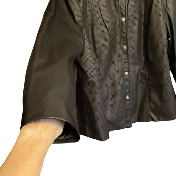 Plus Size TanJay Faux Leather Black Jacket-Domed Front-Perforated Design-Size 18 - Picture 7 of 8